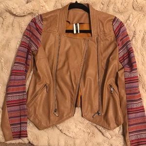 Faux leather jacket with Aztec detail!